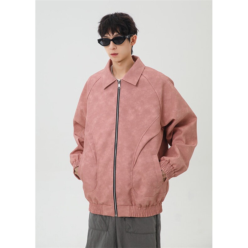 日系灰底皮衣夹克男春季新款工装外套潮牌飞行夹克A436-1801-P75,男装夹克,电商A436
