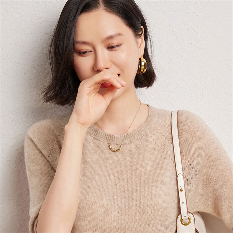 单股一线成衣女士天丝圆领短袖,女装T恤,臻维羊绒