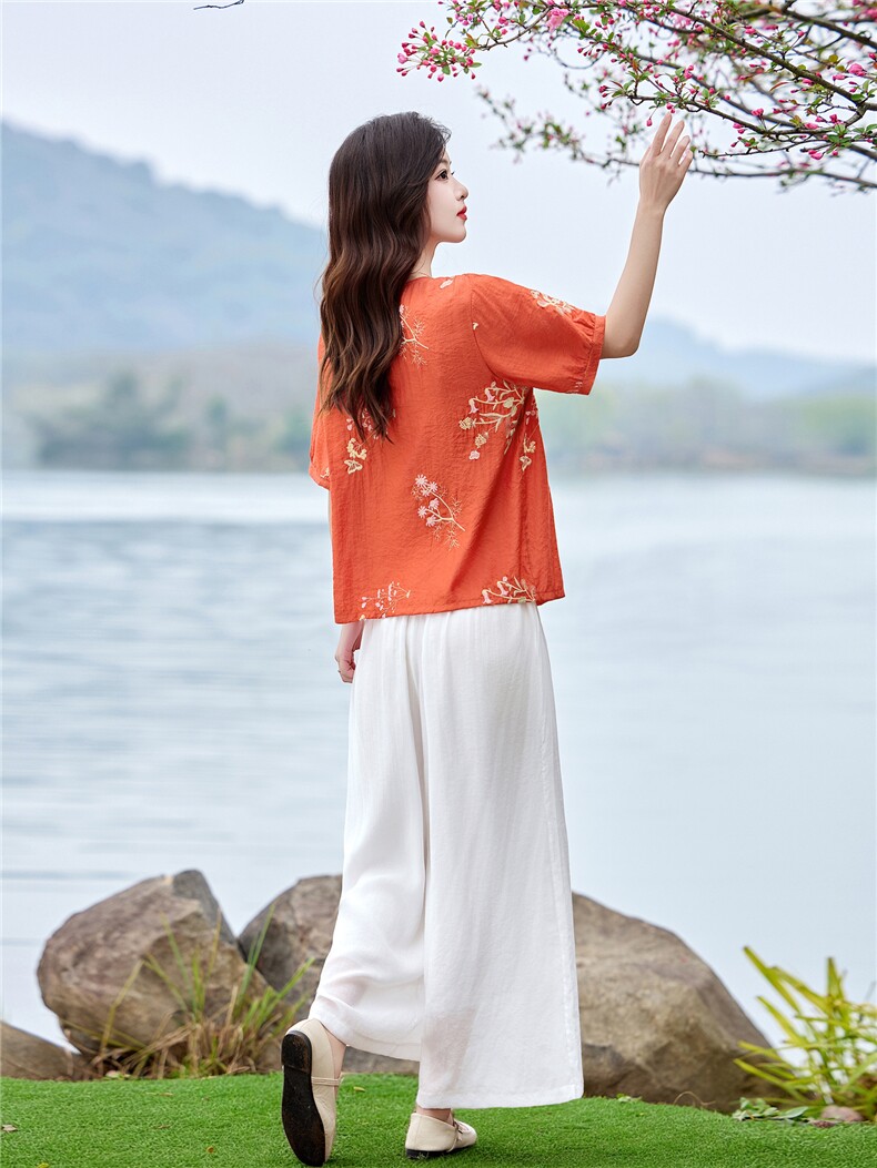 时尚优雅绣花套装女2026夏季新款复古气质宽松阔腿裤两件套,女装套装/套裙,魅影