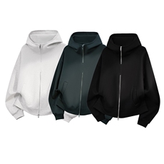 重磅全棉450克双拉链开衫连帽卫衣纯色短宽外套男潮RH5329-P57，女装短外套，星座610B-1