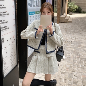 小个子穿搭甜美减龄小香风法式上衣套装裙女春新款显瘦短裙两件套图片