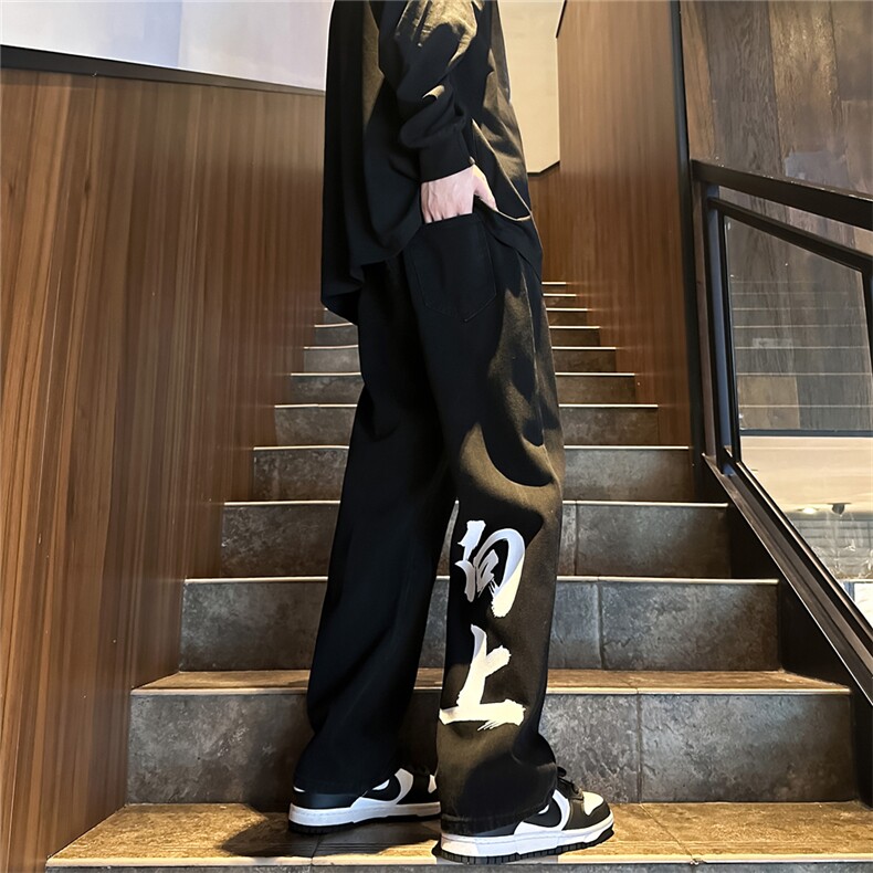 k1071-p55-控78M-5XL现货拉链宽松牛仔裤港风高阶黑暗牛仔,男装牛仔裤,星座116