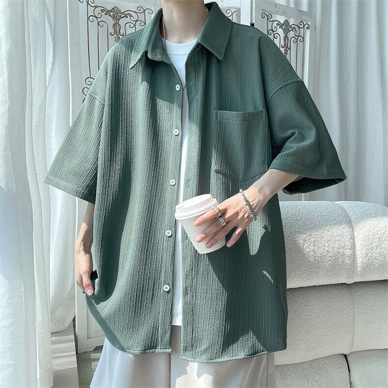 特批P32无差价25夏垂感冰丝大码短袖衬衣男休闲宽松舒适衬衫C847,男装衬衫,电商A001