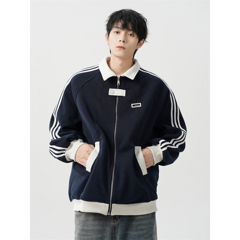 美式复古休闲宽松外套oversize卫衣男秋季新款拼接上衣L67988-P53,女装短外套,星座1008