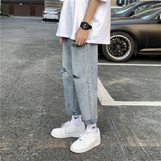 20夏季新款韩版破洞牛仔裤九分裤韩版割烂男裤港风KZ11，男装牛仔裤，星座1008