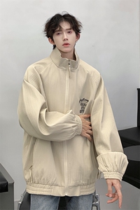 港风24秋装新款宽松刺绣夹克男装大码坑条秋季外套S341-P88控118图片