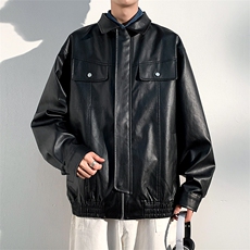 港风新款宽松工装PU皮夹克外套男JK7711P85，男装夹克，星座1204-3
