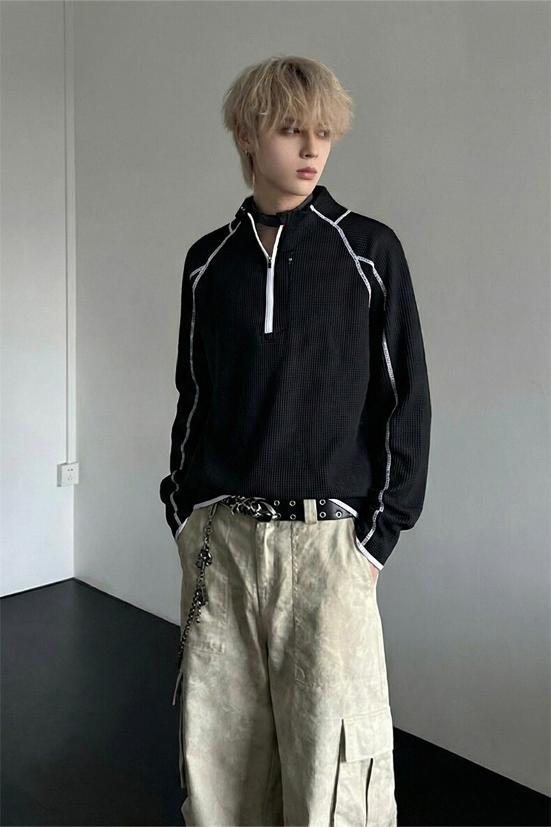 哈苏线撞色长袖T恤户外休闲正肩内搭上袖卫衣男C64163-TP4588,男装T恤,电商A102