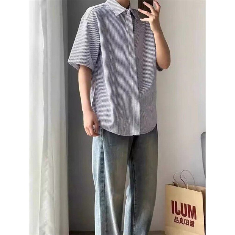 新款夏日条纹短袖衬衫款男女同款运动休闲打底衫外套C73,男装T恤,星座1116A（原606A-3）