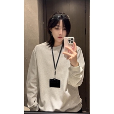 抖音得物品质美式高街重磅曼巴棉结构硬阔boxy版潮牌卫衣长袖T恤，男装T恤，电商A486