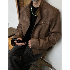 PU03-P65美式棕色pu皮衣外套男春秋季痞帅高级感机车服夹克，男装夹克，电商B323A
