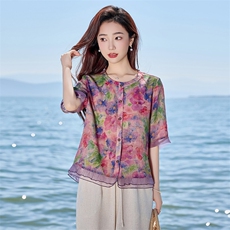 2026年春季女短袖宽松亲肤透气常规苎麻，女装衬衫，江南依恋