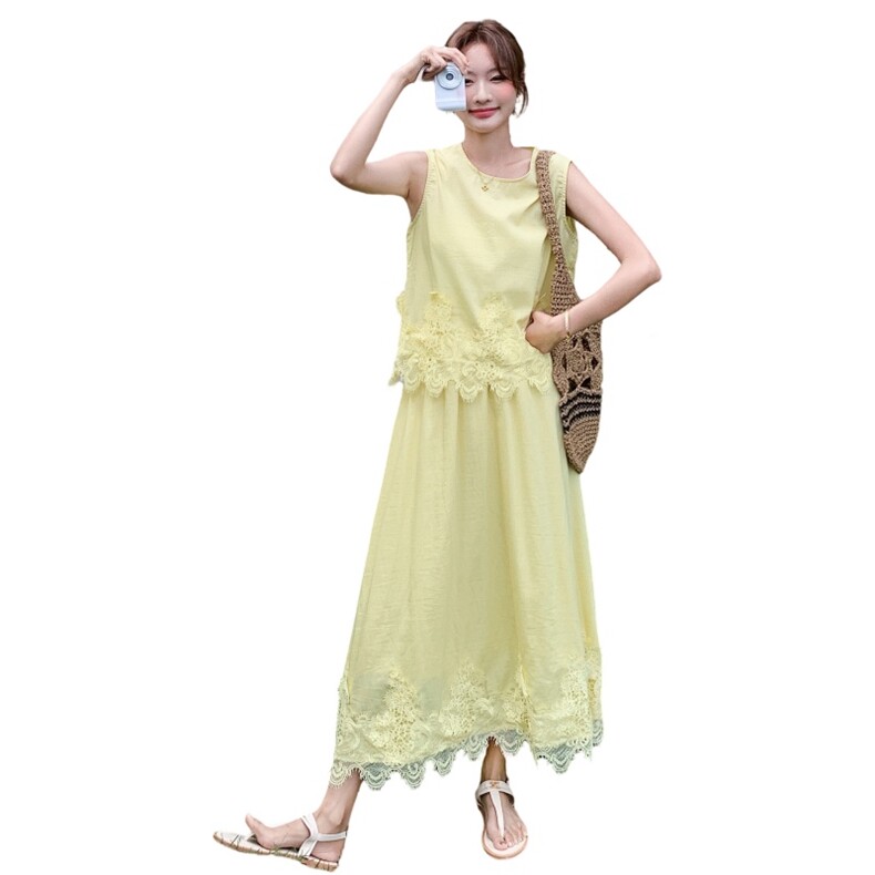 少女风森系时尚套装碎花温柔复古夏季裙子连衣裙套装碎花显瘦气质,女装套装/套裙,2C272