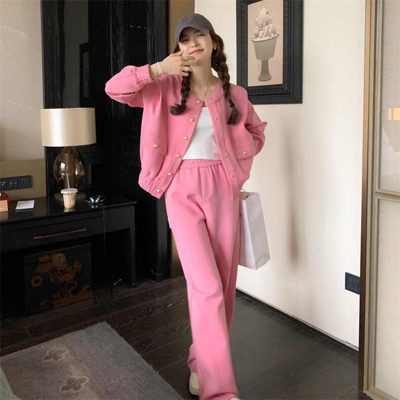 时尚网红减龄女春秋季2025新款洋气粉色休闲运动阔腿裤,商品下架区,帛香坊