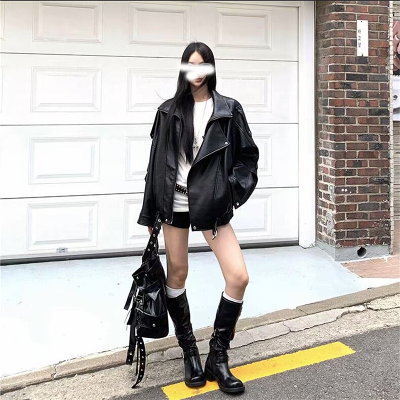 网图直播荔枝纹蛋白皮【伯明翰黑武士】外套JK501-P108,女装短外套,星座1213