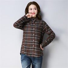 衬衫时尚排扣修身长袖格子条纹优雅2021年春季潮流，女装衬衫，小林双子