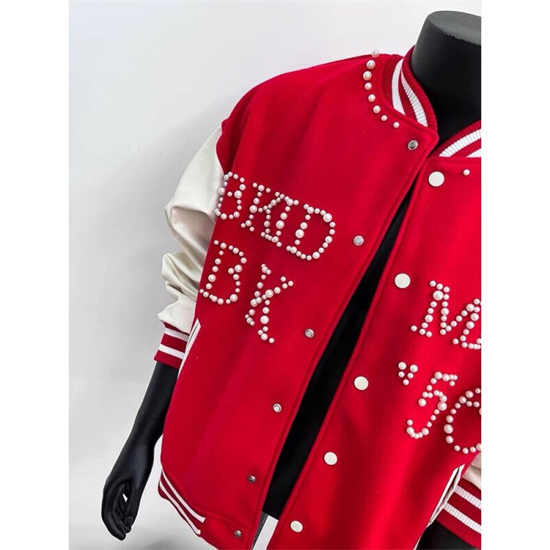 数字款珍珠红色棒球服撞色夹克外套JK0116-1-P105,男装夹克,星座313A(原308A-2)