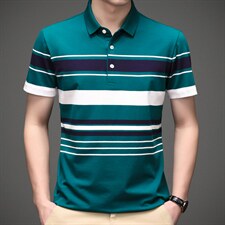 2023新款男士短袖T恤百搭半袖宽松体恤条纹翻领中年男装t恤打底衫，男装T恤，电商B212（原钱塘6029）