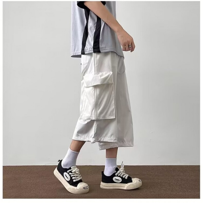 高街大口袋工装七分裤男生潮牌宽松阔腿哈伦休闲短裤D1094/P42,男装牛仔裤,星座506
