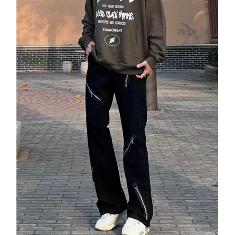 高街Vibe风拉链小众设计感牛仔裤男裤高腰阔腿裤NK6087,男装牛仔裤,星座1116A（原606A-3）