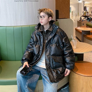 (特价)假两件pu皮棉袄高级牛仔拼接双层休闲棉服棉袄 313B-P81-60图片