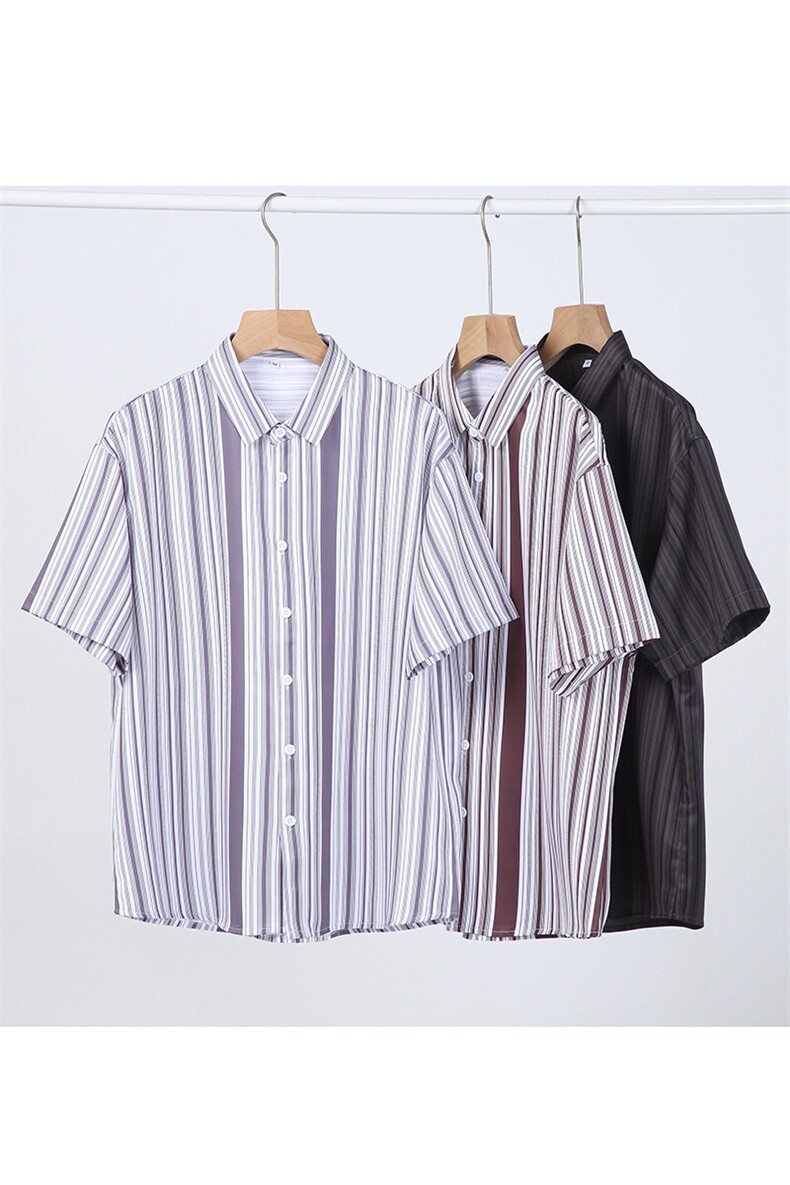 花衬衫男短袖夏季条纹休闲上衣服外套翻领大码衬衣A012/863P35,男装衬衫,电商A012