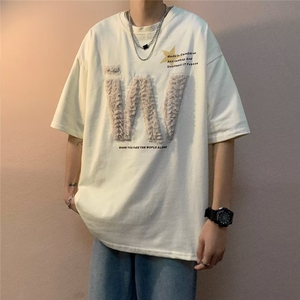 2023春夏季新款男休闲纯棉包边毛绒刺绣T恤WT108P30图片