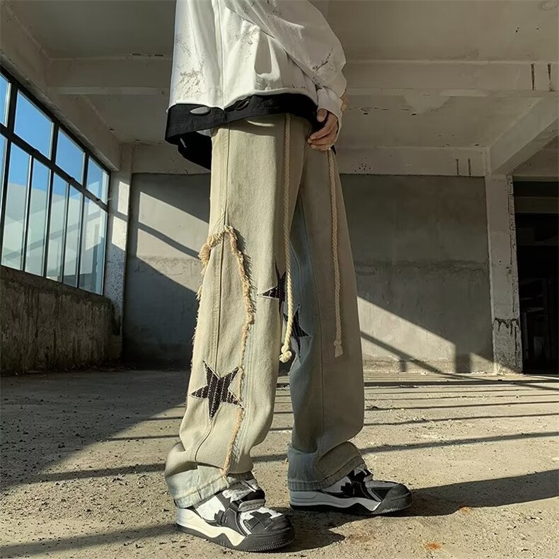 牛仔裤美式复古vibe高街裤子男小众设计感宽松直筒长裤C4002-P50,男装牛仔裤,星座1008