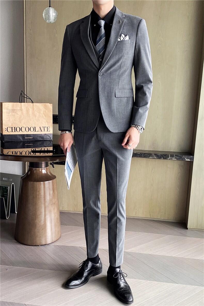 西服套装男条纹商务正装韩版潮流修身帅气新郎结婚礼服西装三件套,男装西服套装,星座505-2（原电商A260-1)