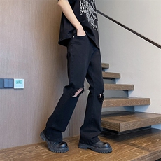 夏季复古破洞牛仔裤潮流宽松休闲修身直筒微喇裤，男装牛仔裤，星座410-6（原星座1304-1）