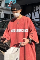 B239-1132-P38美式字母印花复古水洗做旧落肩袖短袖T恤上衣，男装T恤，星座514-2(原B239)