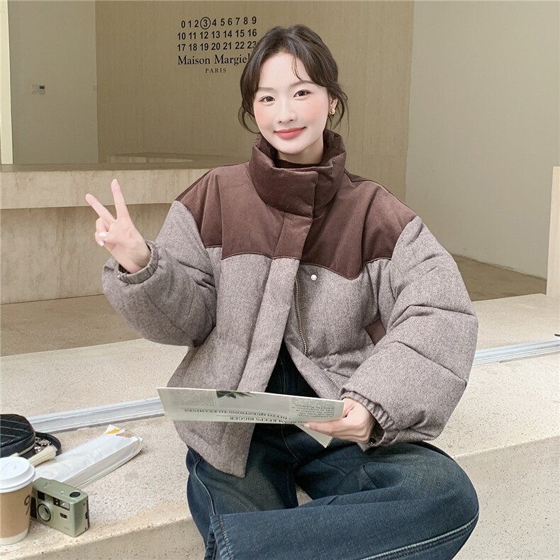 欧货高端拼接撞色羽绒服女冬季2025新款加厚保暖立领白鸭绒短外套，女装羽绒服，琦鑫阁（原依鑫阁）