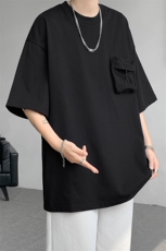 8XL-M重磅！特大码纯色宽松短袖T男口袋T恤五分袖上衣DX325P45，男装T恤，电商D206-1