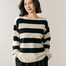 秋季条纹针织衫休闲百搭简约风，女装针织衫/毛衣，鸥蕊娅羊绒