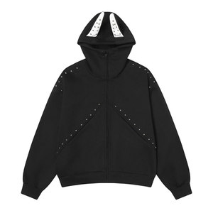 抖音得物高品质 26春装美式高街铆钉杜宾犬耳朵开衫卫衣外套W125图片