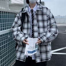 小香风外套男春秋冬季格子毛呢大衣痞帅夹克高街潮牌大码JW232，男装夹克，星座1116A-1（原606A）