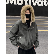 冬季座山雕美式棉服外套男女兔毛冬季cleanfit派克服短款棉衣p128，男装棉衣，电商C307