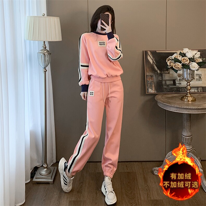 女秋冬新款洋气显瘦撞色休闲卫裤两件套,女装套装/套裙,江南