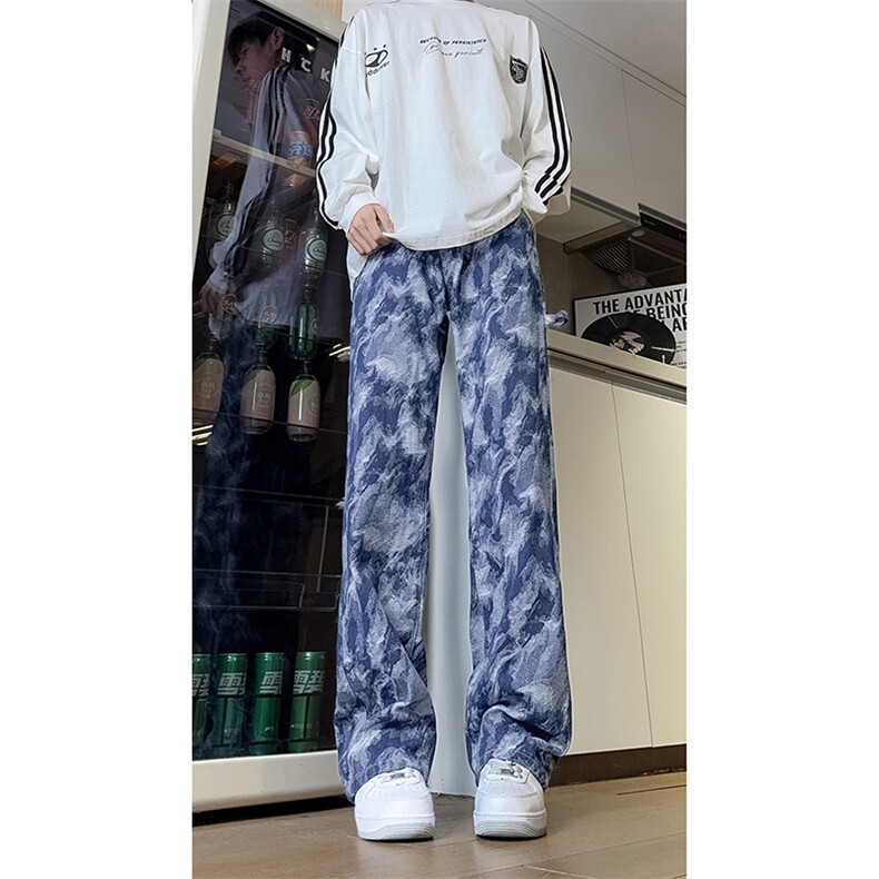 现货美式复古迷彩工装裤宽松直筒提花牛仔裤男K5822-P50控78,男装牛仔裤,星座205