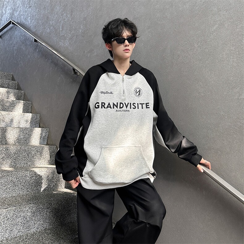 秋季宽松休闲拼接POLO套头卫衣潮外套XZ808B-WH085-P50,男装Polo衫,星座808B