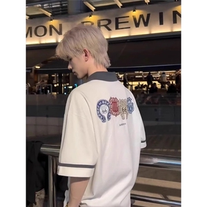 徽章刺绣短袖男款夏季半拉链polo衫男女同款短袖KA22-P42图片