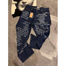 深蓝色字母满印牛仔长裤慵懒时尚文艺1001-1-N7062-P52，男装休闲裤，星座1001-1