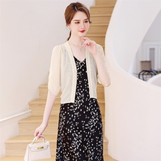 2025夏季雪纺小披肩配裙子高档新款百搭防晒空调开衫女外搭短外套，女装蕾丝衫/雪纺衫，婵米儿