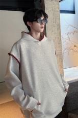 WY10155-特P48控88新款连帽贝壳绣花麦穗提花大码男宽松情侣卫衣，男装卫衣，电商A059