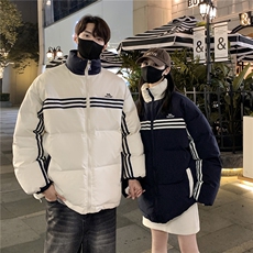 情侣装冬装美式条纹织带棉服刺绣logo棉衣休闲外套男G1100P118，男装棉衣，电商A339