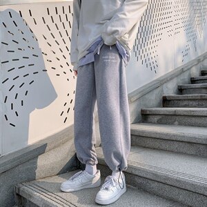 秋冬新款港风加厚加绒宽松束脚潮字母印花休闲卫裤男1004-1WK521图片