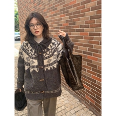 费尔岛牛角扣连帽毛衣秋冬宽松慵懒复古针织衫外套女LMY4488-P61，男装针织衫/毛衣，星座1008