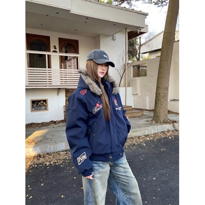 美式复古刺绣徽章座山雕棉衣外套男女加厚保暖夹克M0953-P90图片