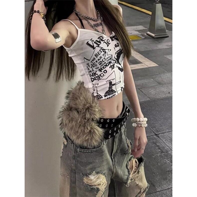 新款美式复古夏季辣妹个性痞帅酷破洞牛仔裤直筒宽松拖地裤图片