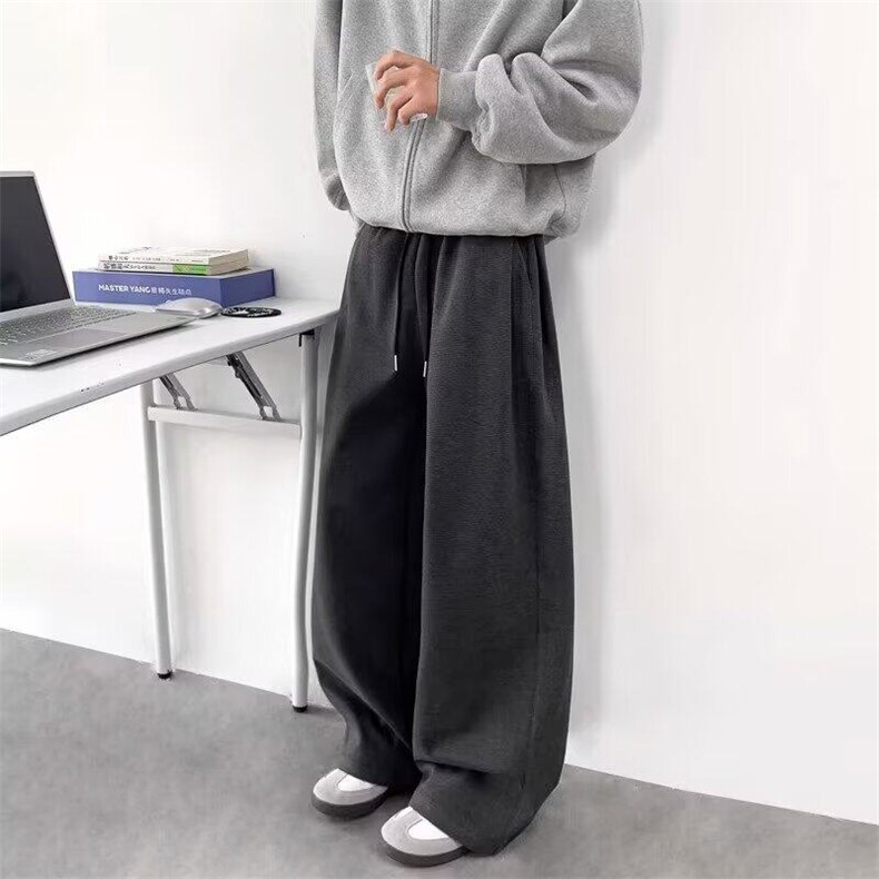 深灰色弯刀卫裤男款秋冬加厚高级感痞帅美式复古休闲运动阔腿裤子,男装休闲裤,星座506A